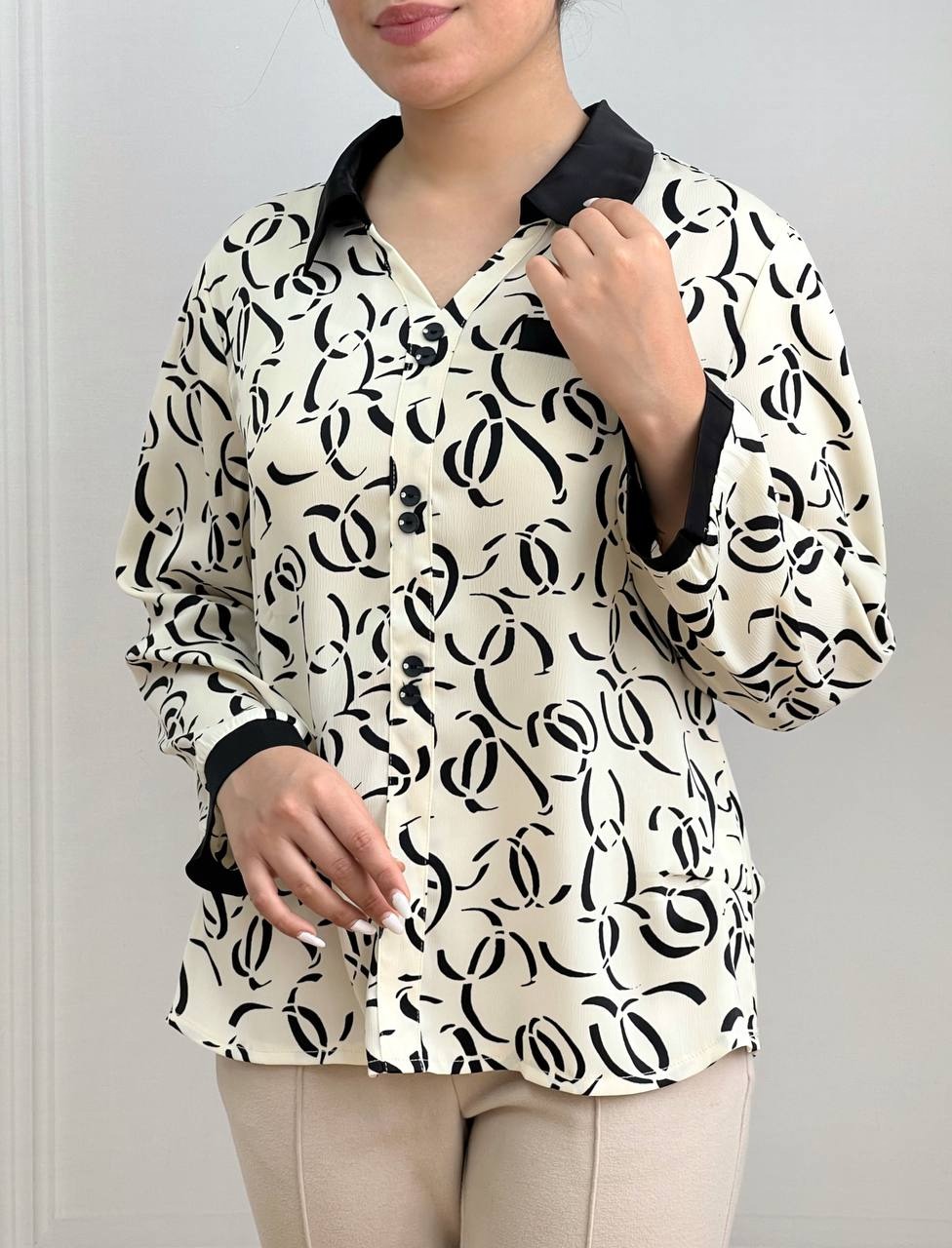 شومیز کرپ کریشه طرحدار کد 3594