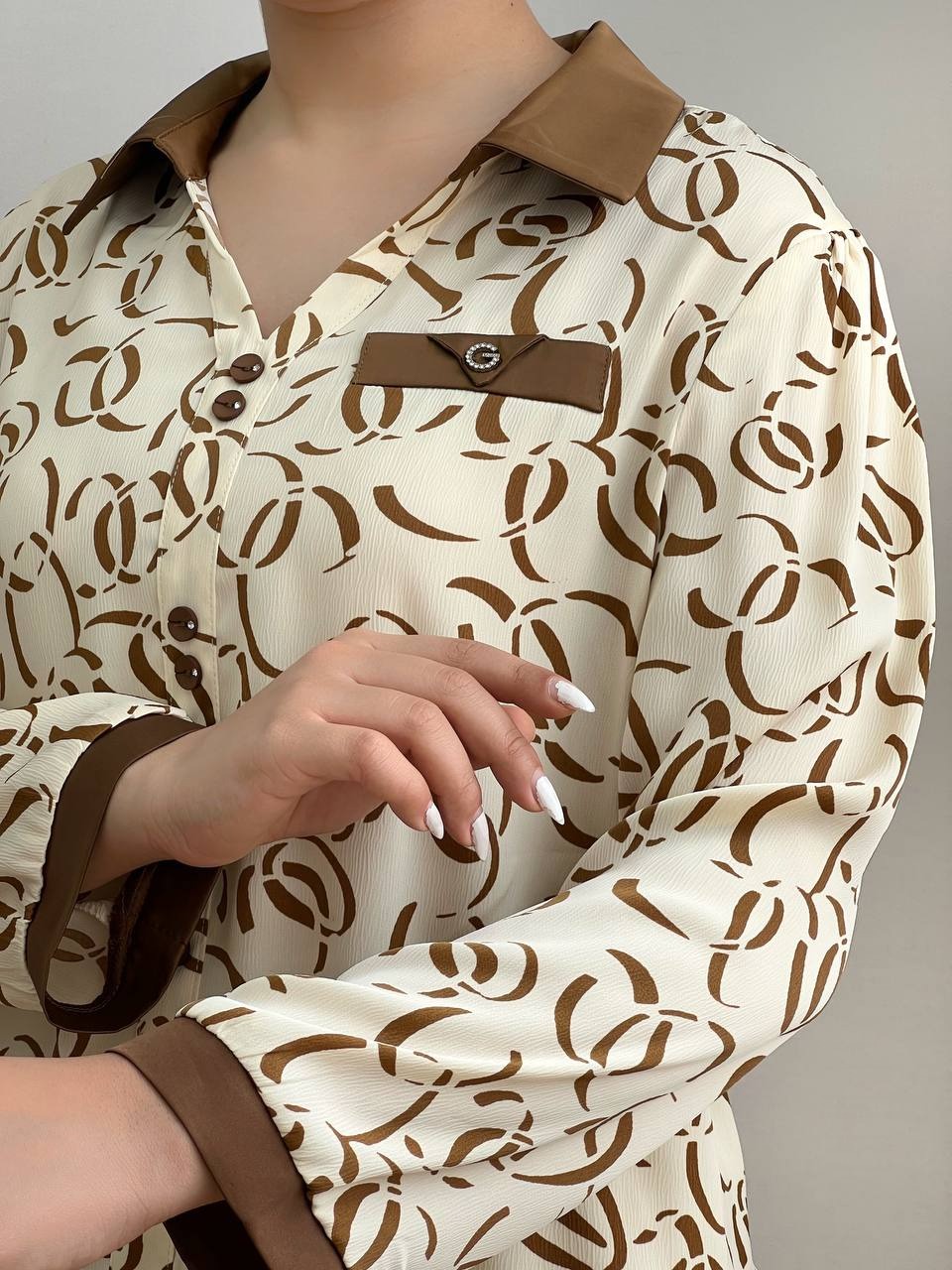 شومیز کرپ کریشه طرحدار کد 3594