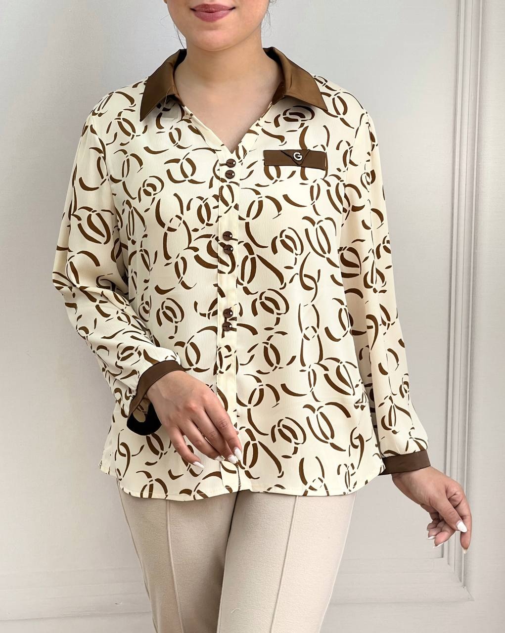 شومیز کرپ کریشه طرحدار کد 3594