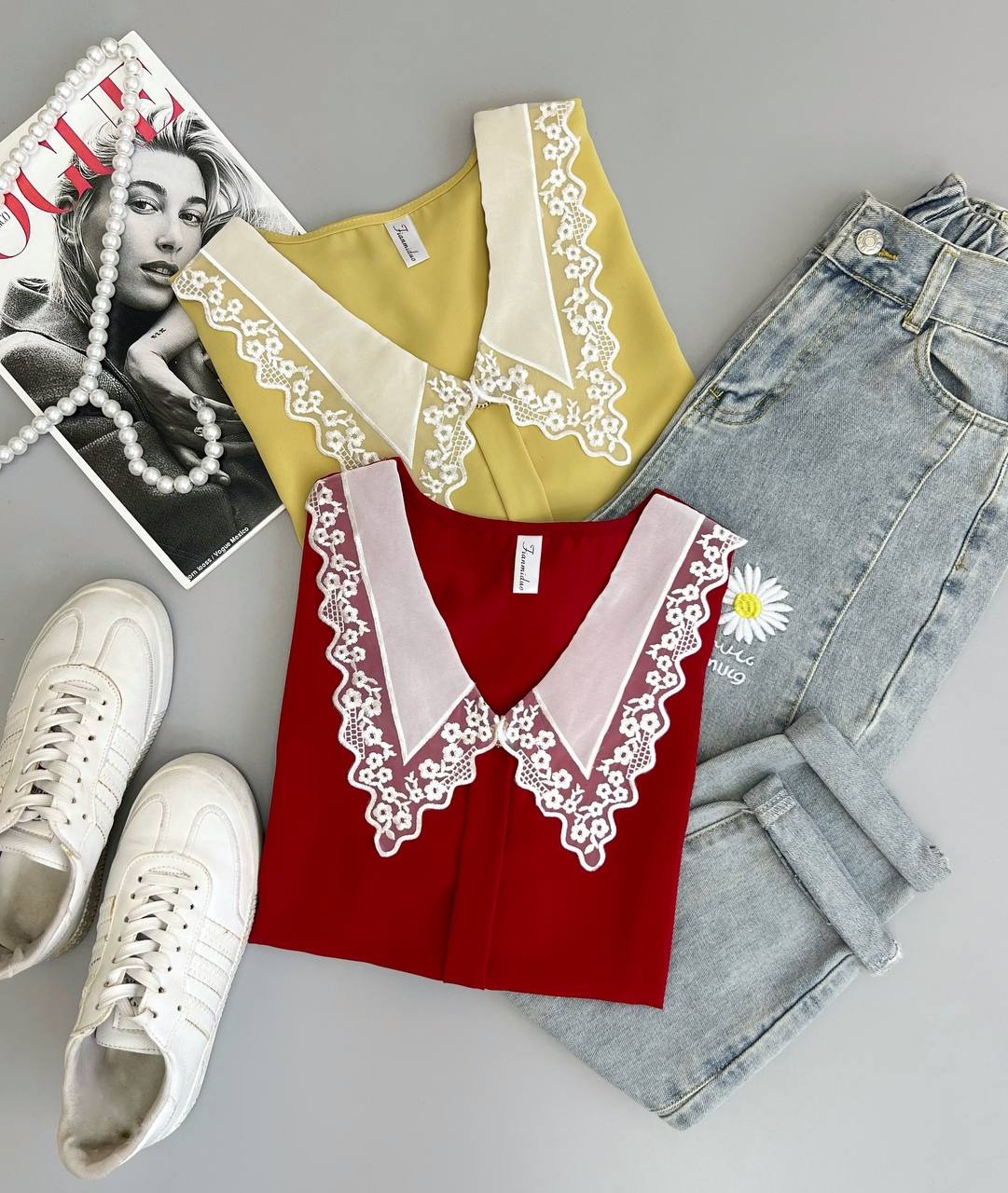 شومیز کرپ یقه گیپور کد 3600