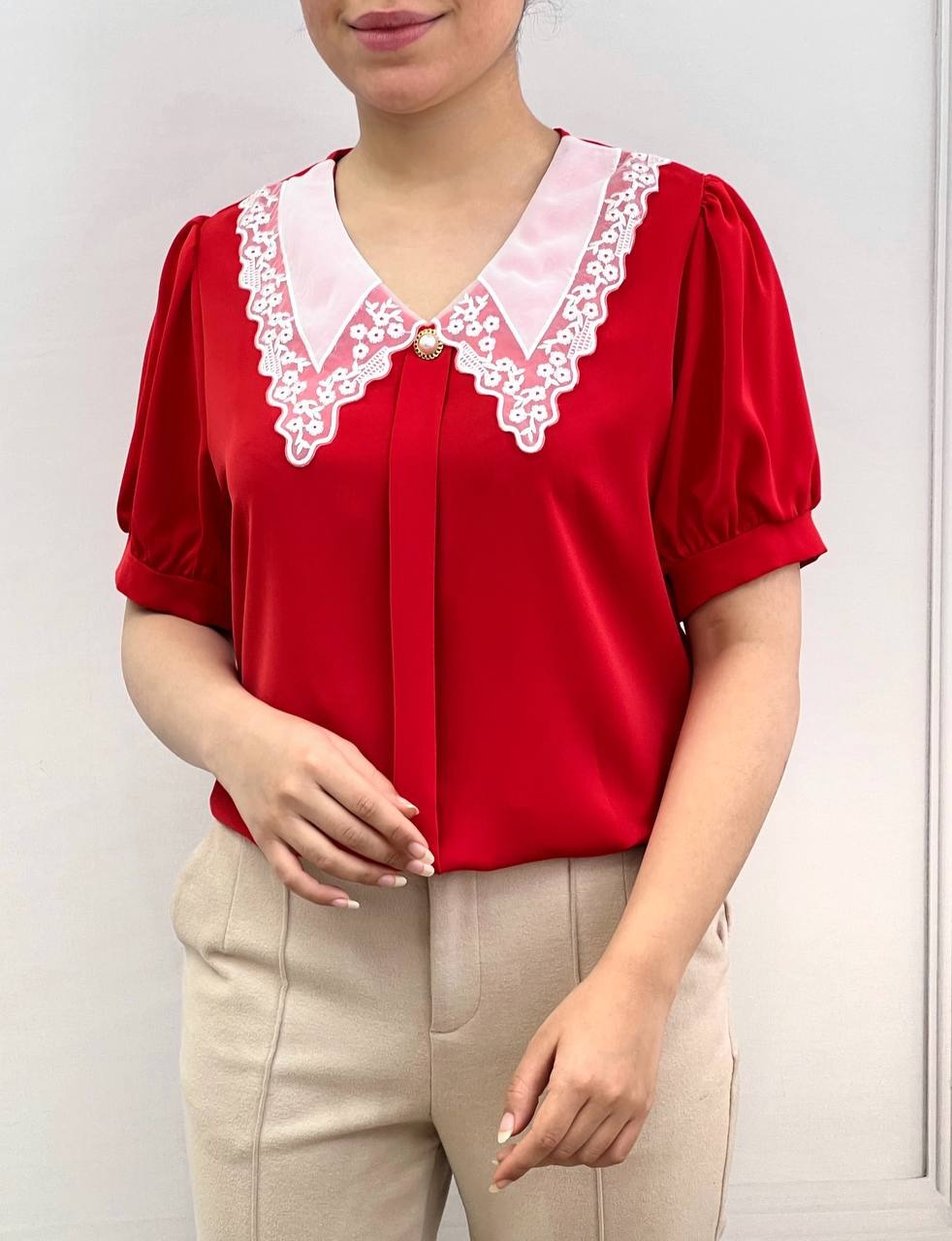 شومیز کرپ یقه گیپور کد 3600