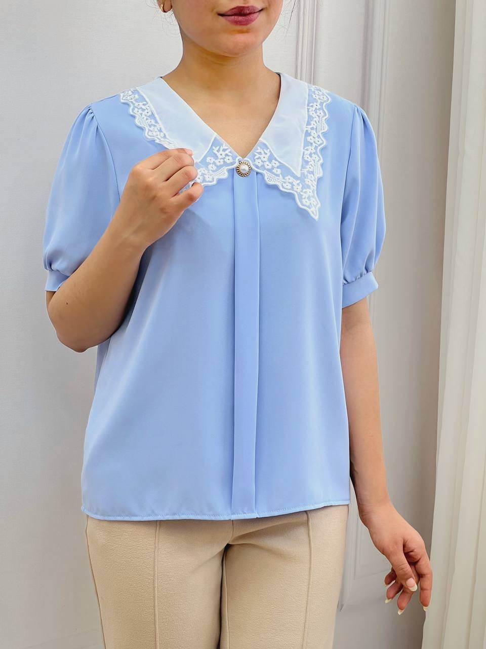 شومیز کرپ یقه گیپور کد 3600