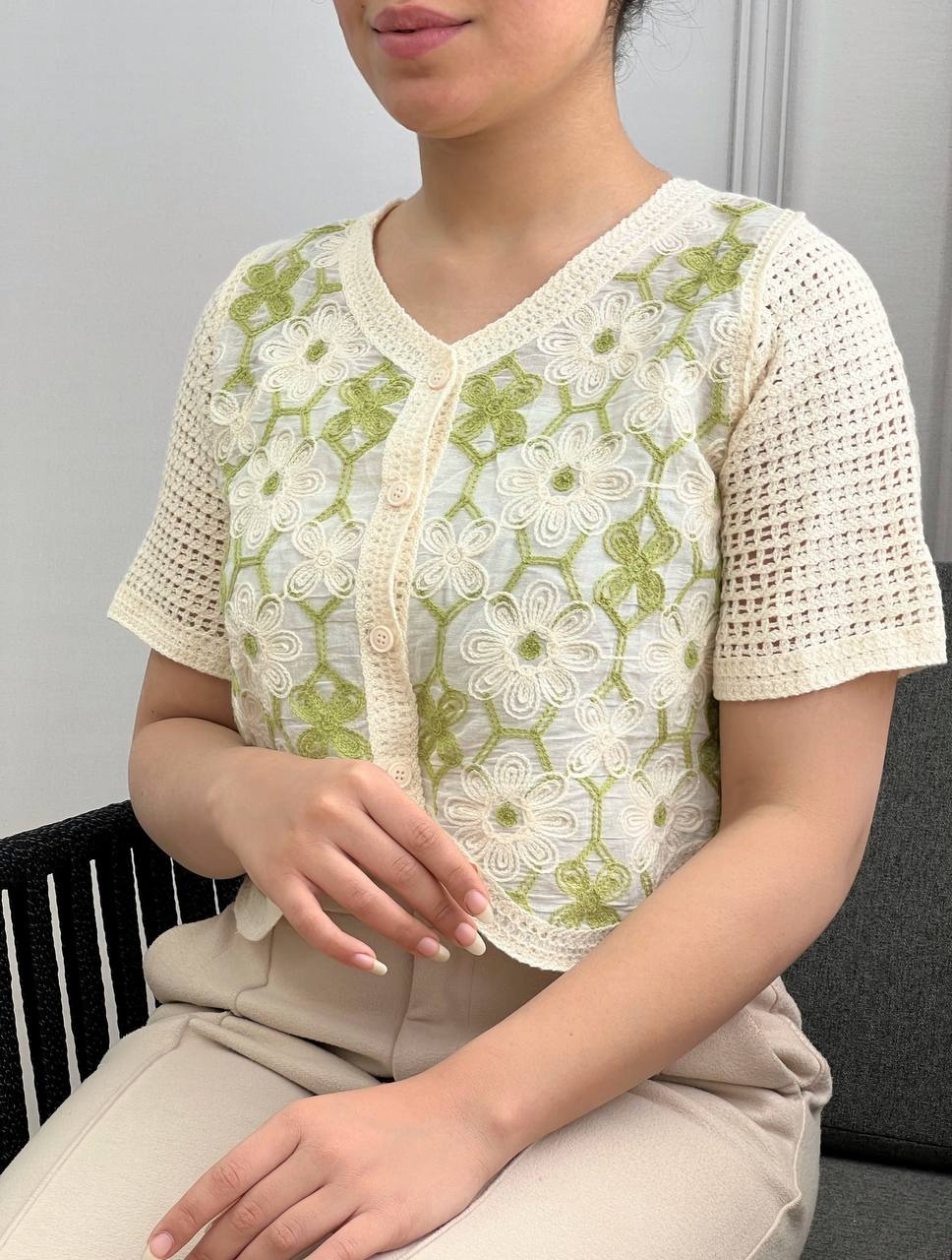 شومیز قلاب بافی آستین کوتاه کد 3602