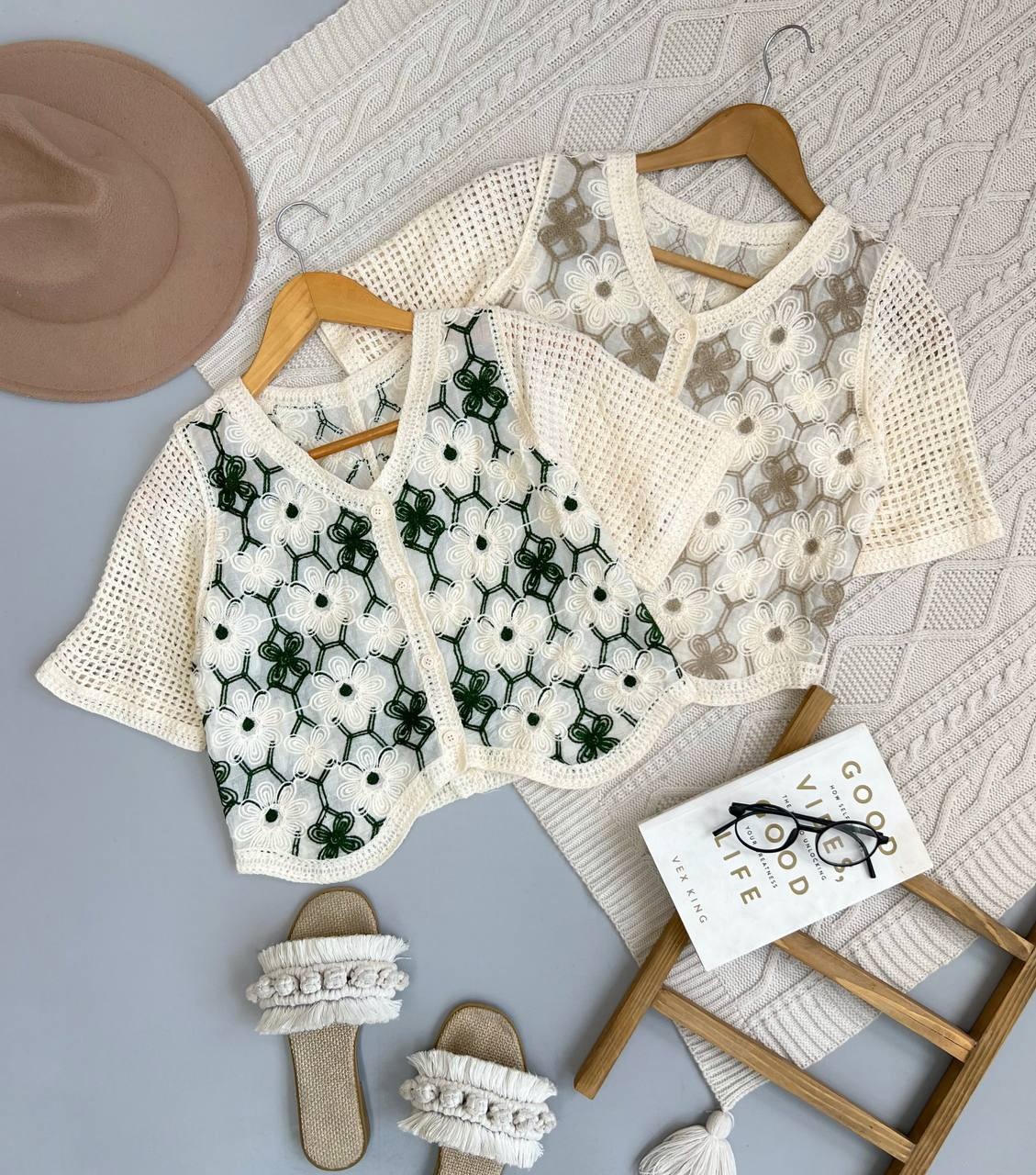 شومیز قلاب بافی آستین کوتاه کد 3602