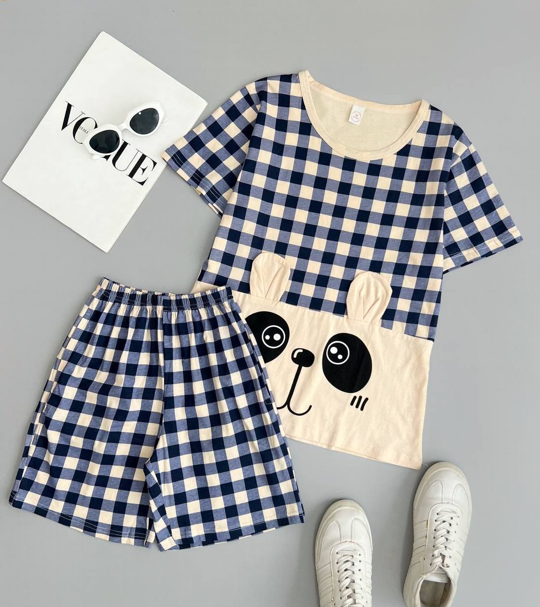 ست بلوز و شلوارک نخ و پنبه پاندا کد 3604