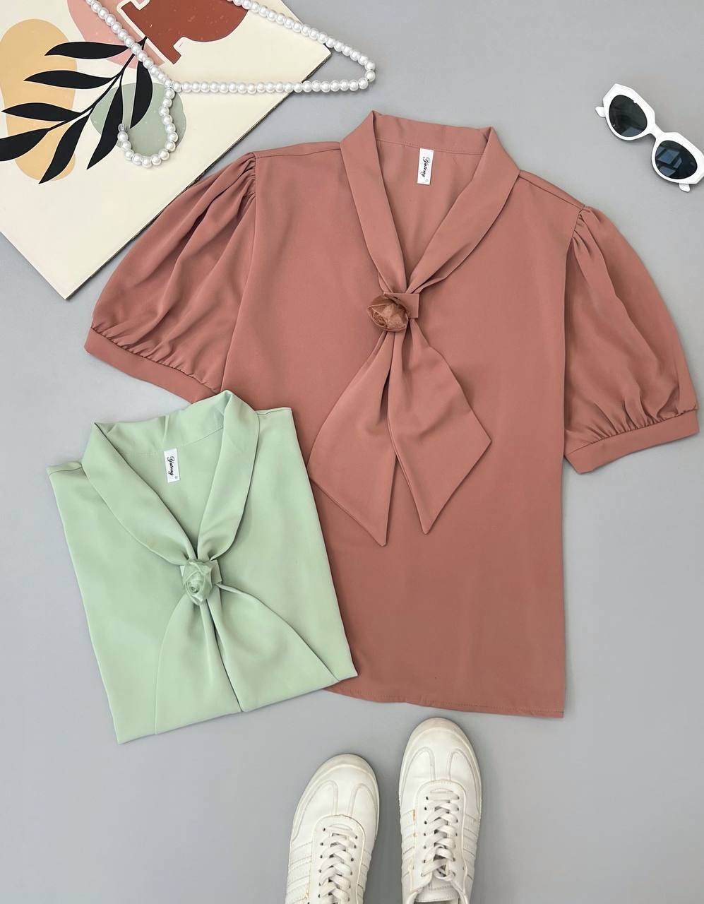 شومیز کرواتی آستین پف کد 3608