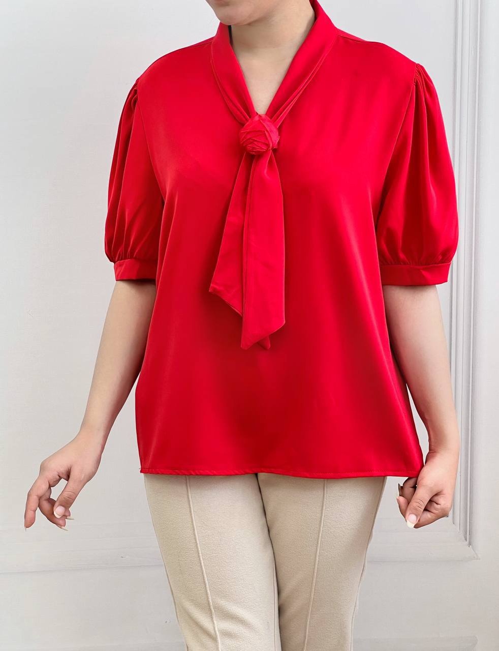 شومیز کرواتی آستین پف کد 3608