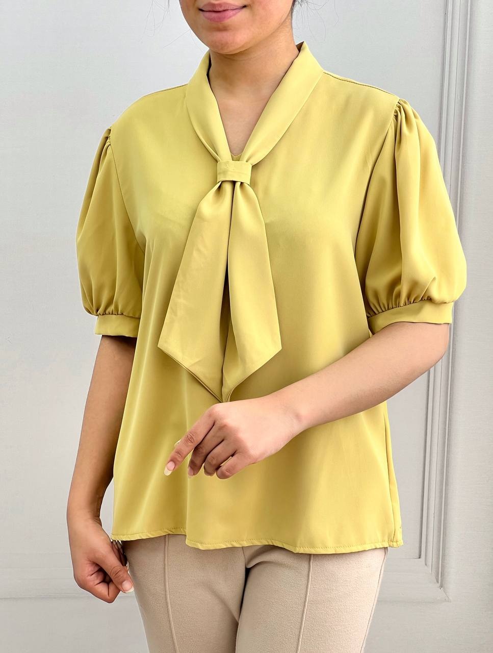 شومیز کرواتی آستین پف کد 3608