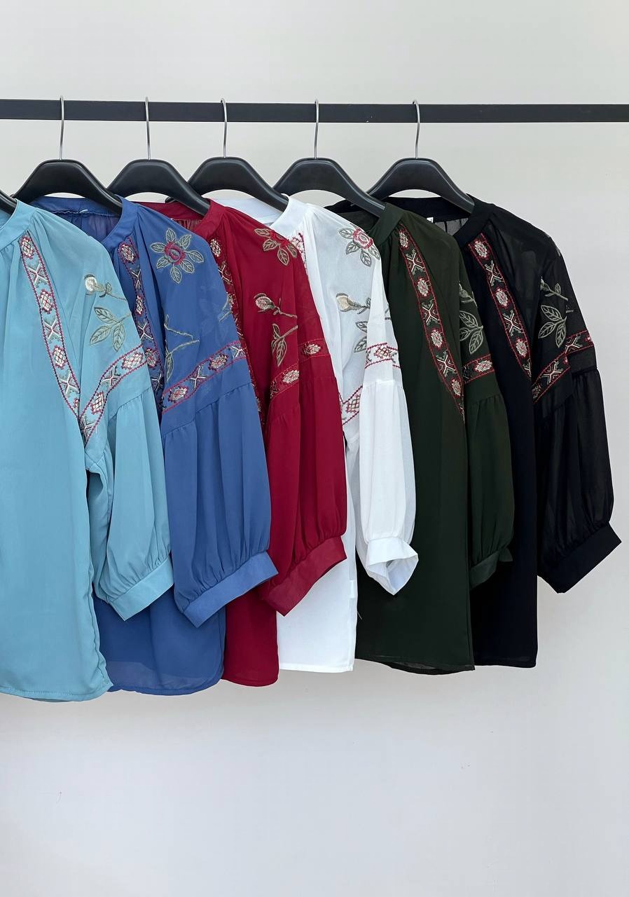 شومیز کرپ حریر گلدوزی شده کد 3621