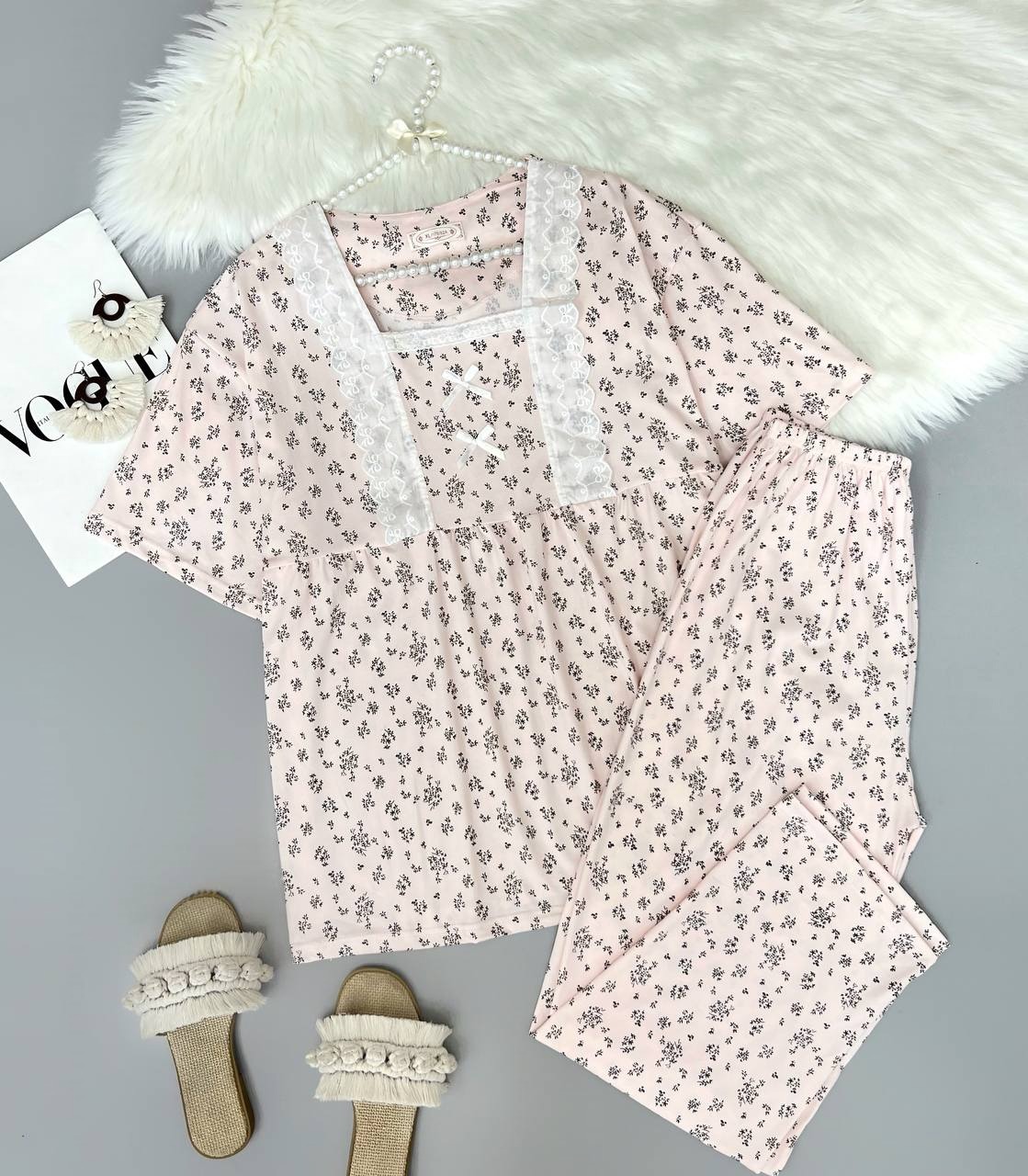 ست بلوز و شلوار راحتی گل ریز کد 3622