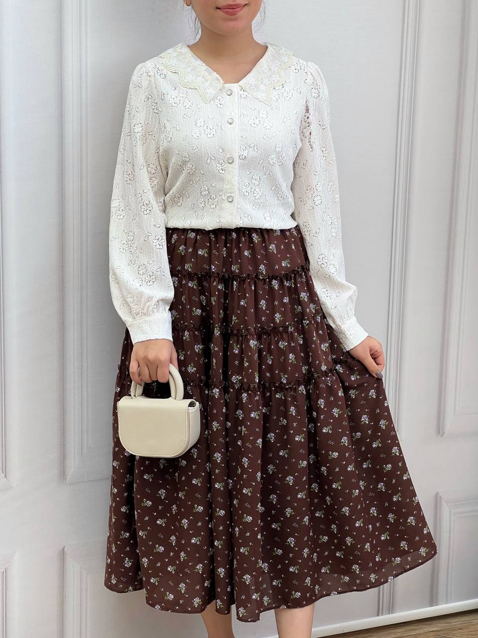 دامن کلوش میدی گل ریز کد 3623