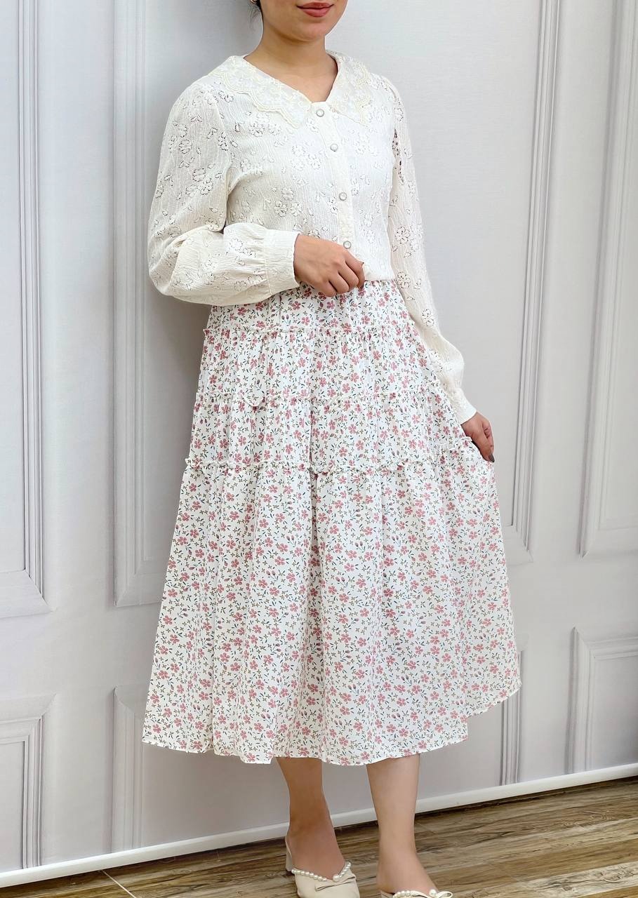 دامن کلوش میدی گل ریز کد 3623