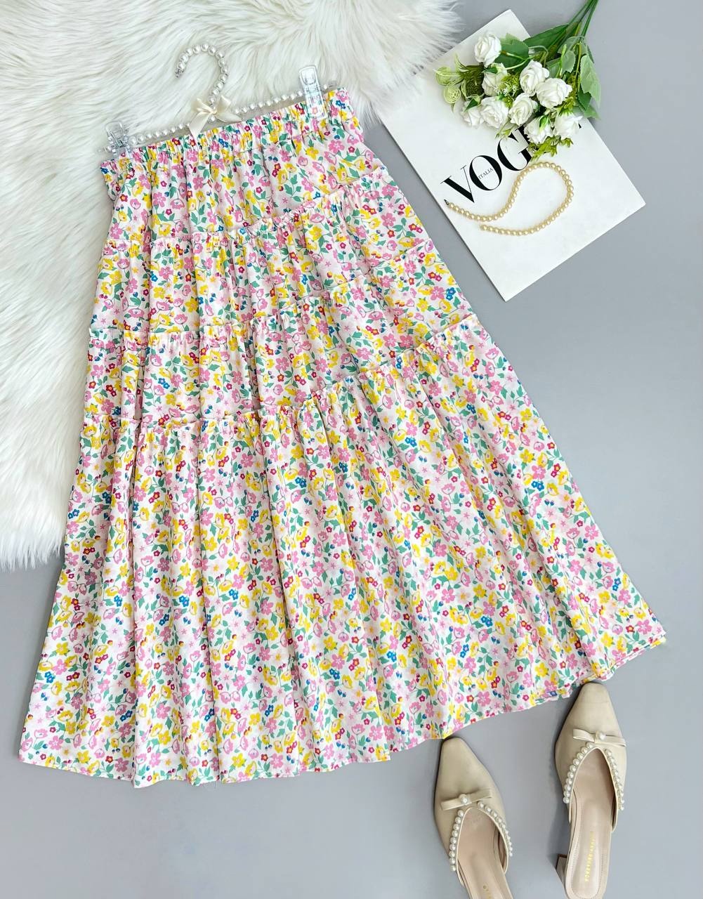 دامن کلوش میدی گل ریز کد 3623