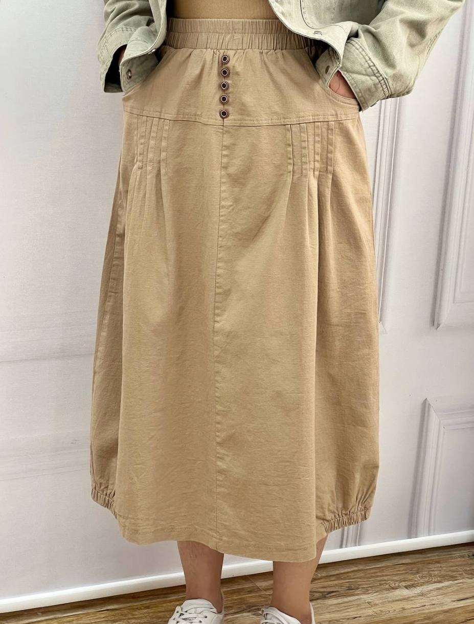 دامن کتان وارداتی جلو دکمه کد 3627