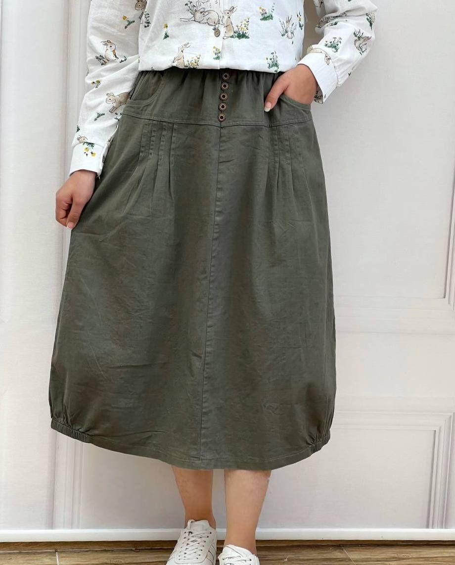 دامن کتان وارداتی جلو دکمه کد 3627