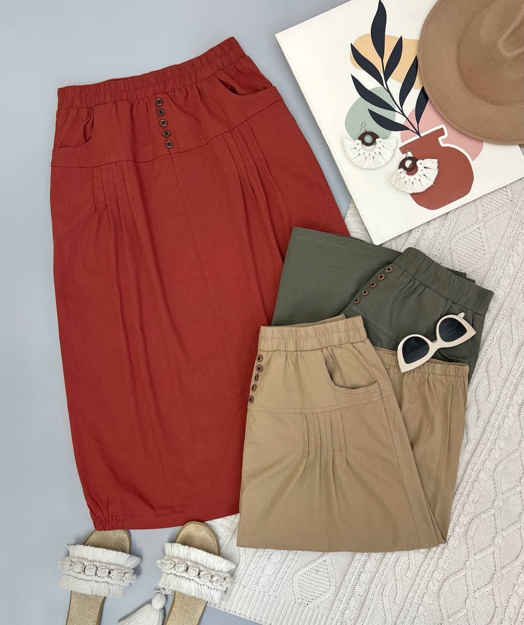 دامن کتان وارداتی جلو دکمه کد 3627