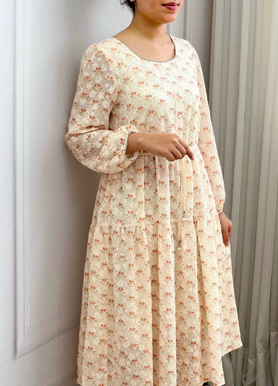 پیراهن کرپ گل برجسته کد 3630