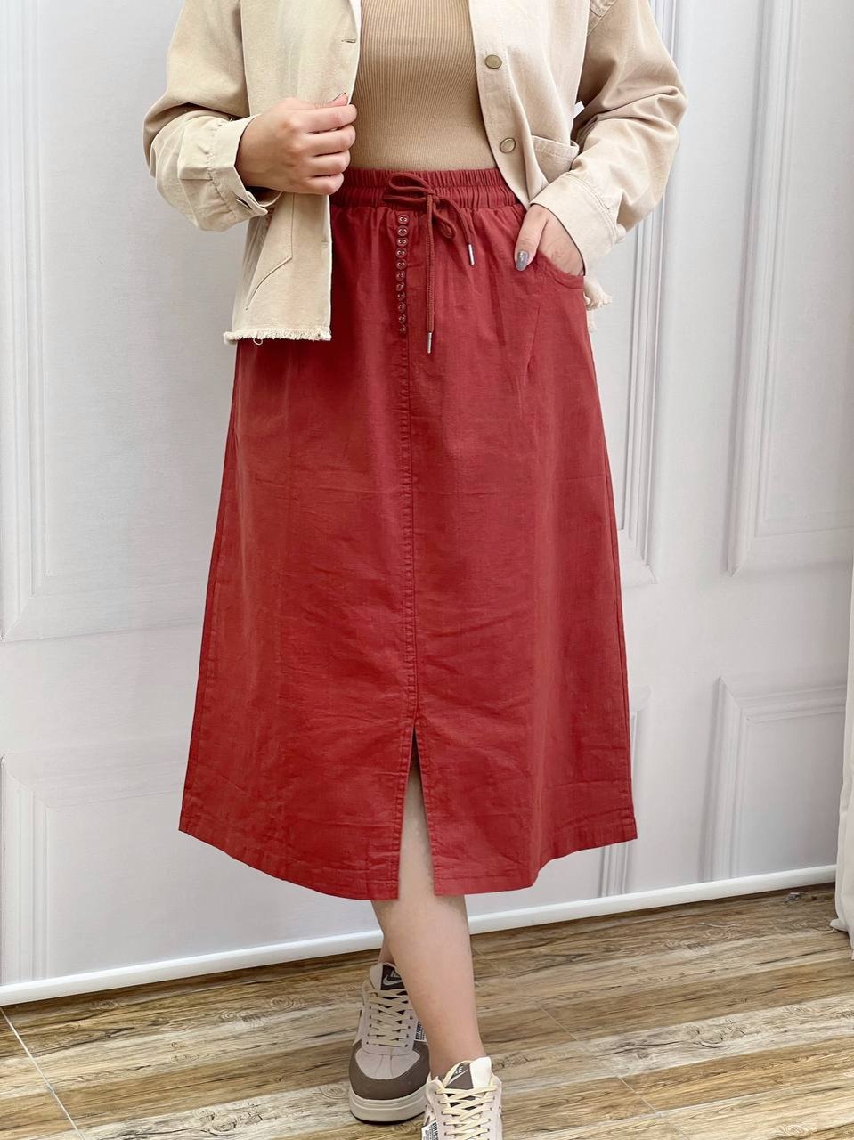 دامن کتان وارداتی کمر گتر کد 3634