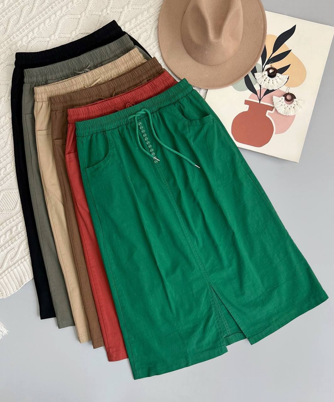 دامن کتان وارداتی کمر گتر کد 3634