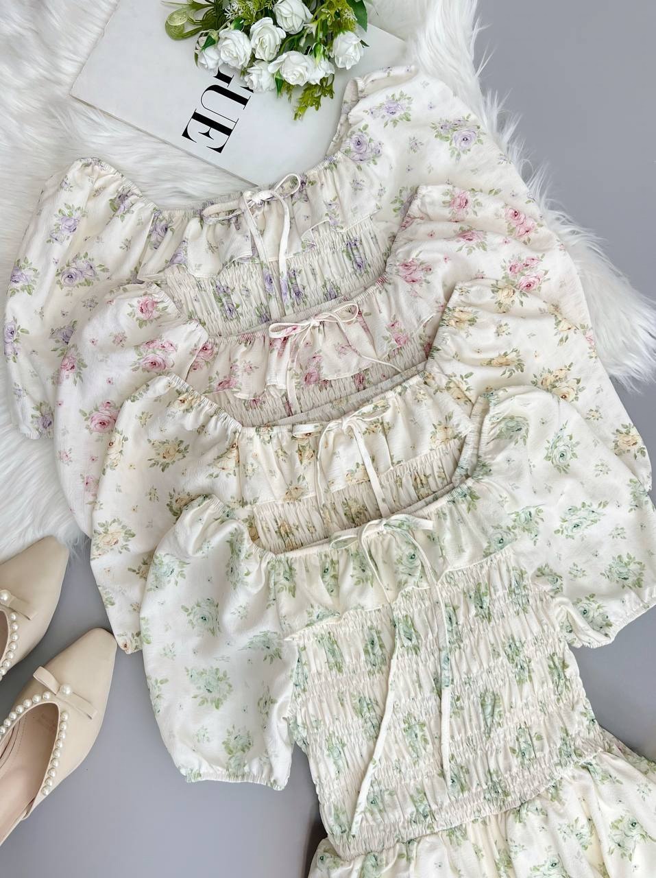 پیراهن کش ماسوره ای گل گلی کد 3638