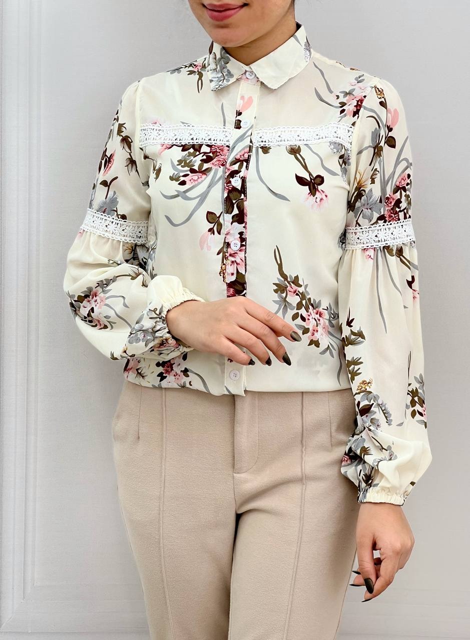 شومیز آستین پف گلدار کد 3639