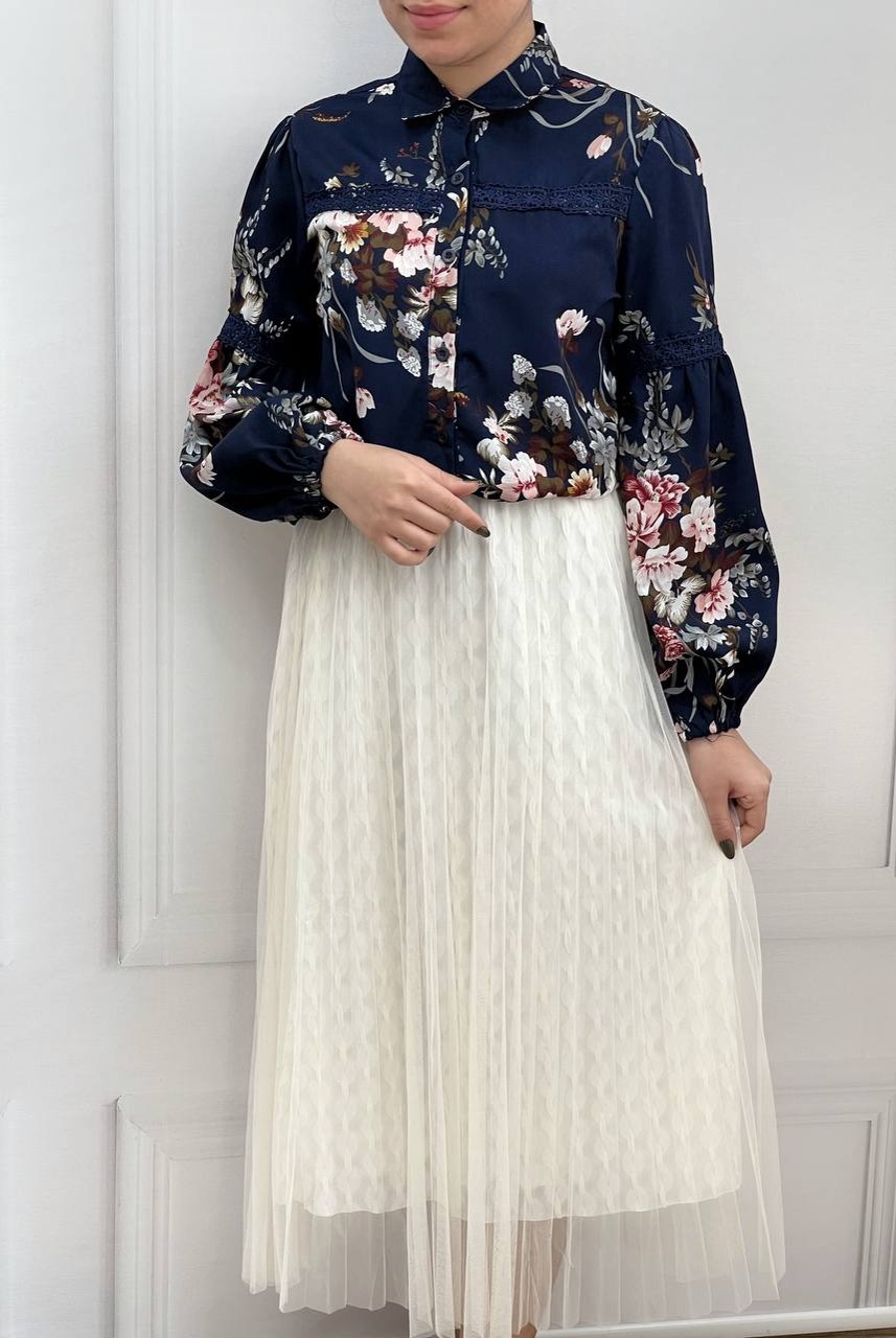 شومیز آستین پف گلدار کد 3639