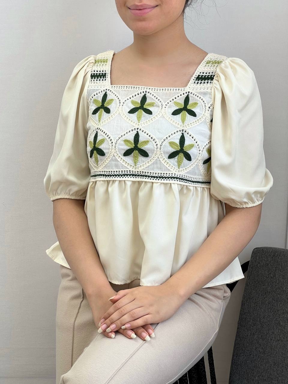 شومیز قلاب بافی آستین کوتاه مدل 3 کد 3649