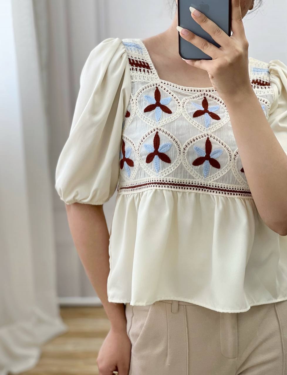 شومیز قلاب بافی آستین کوتاه مدل 3 کد 3649