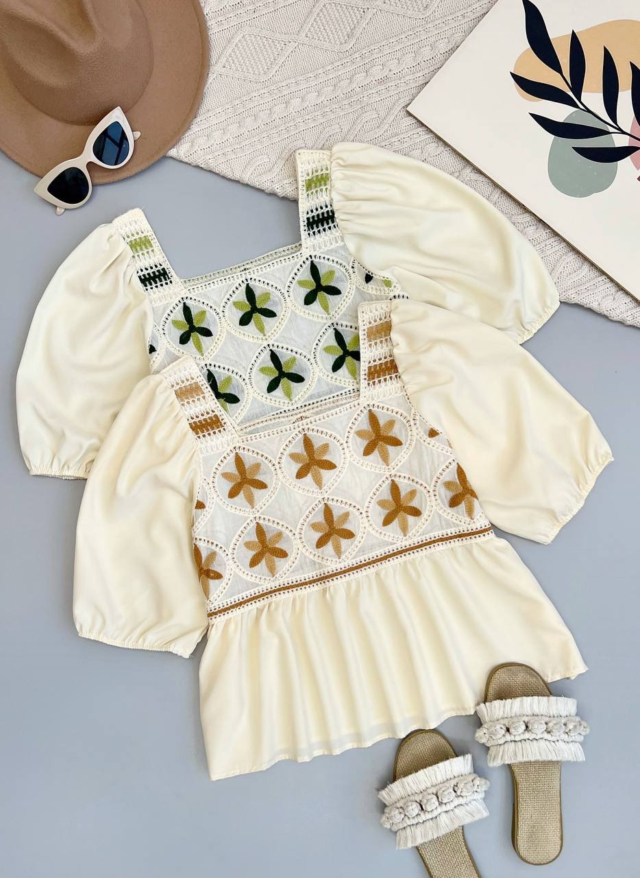 شومیز قلاب بافی آستین کوتاه مدل 3 کد 3649