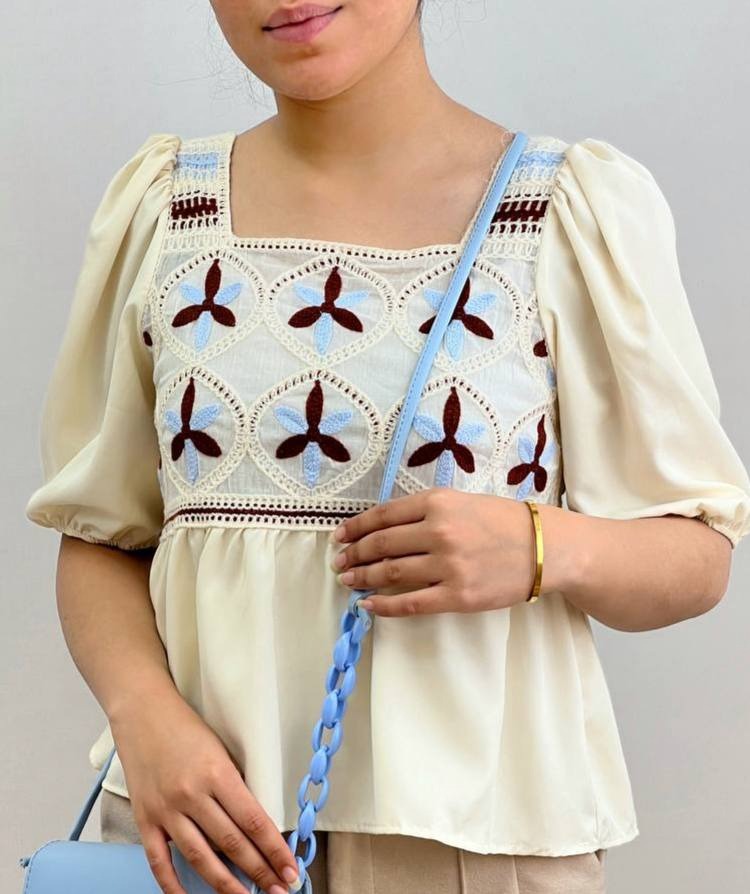 شومیز قلاب بافی آستین کوتاه مدل 3 کد 3649