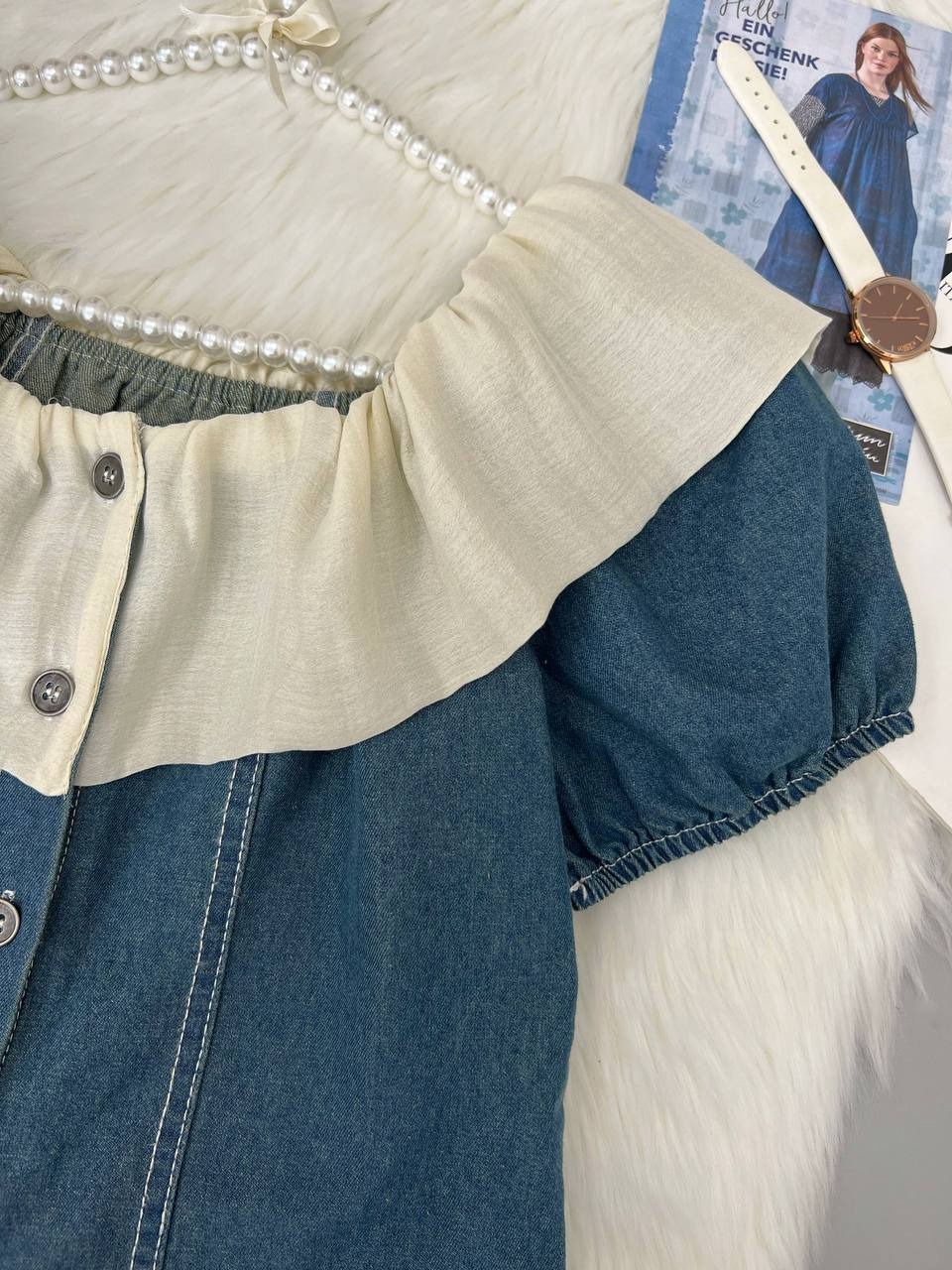 شومیز جین یقه چین کد 3650