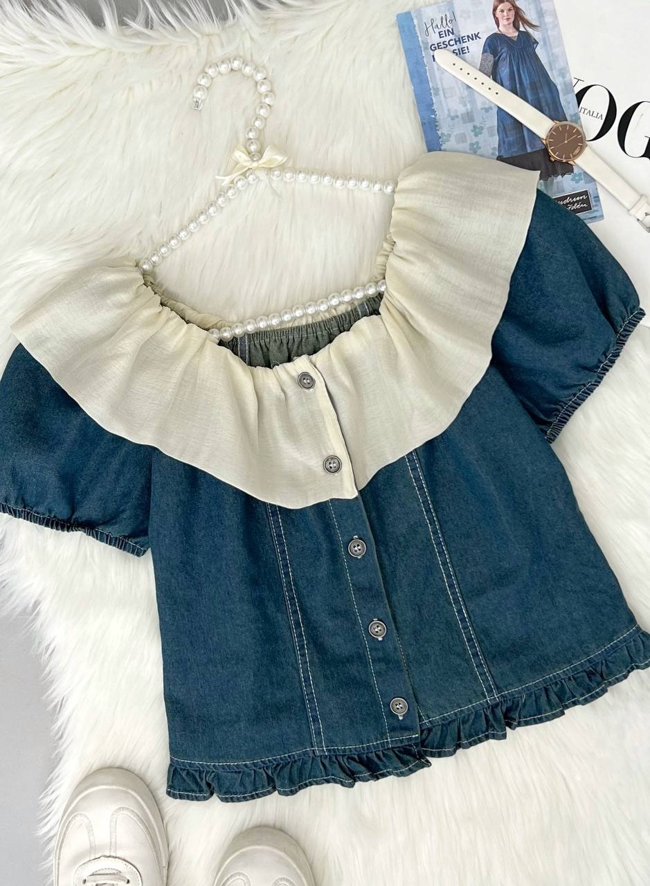 شومیز جین یقه چین کد 3650