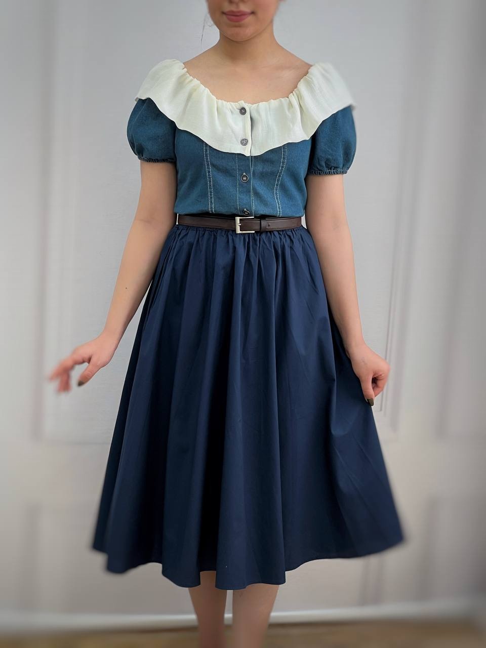 شومیز جین یقه چین کد 3650