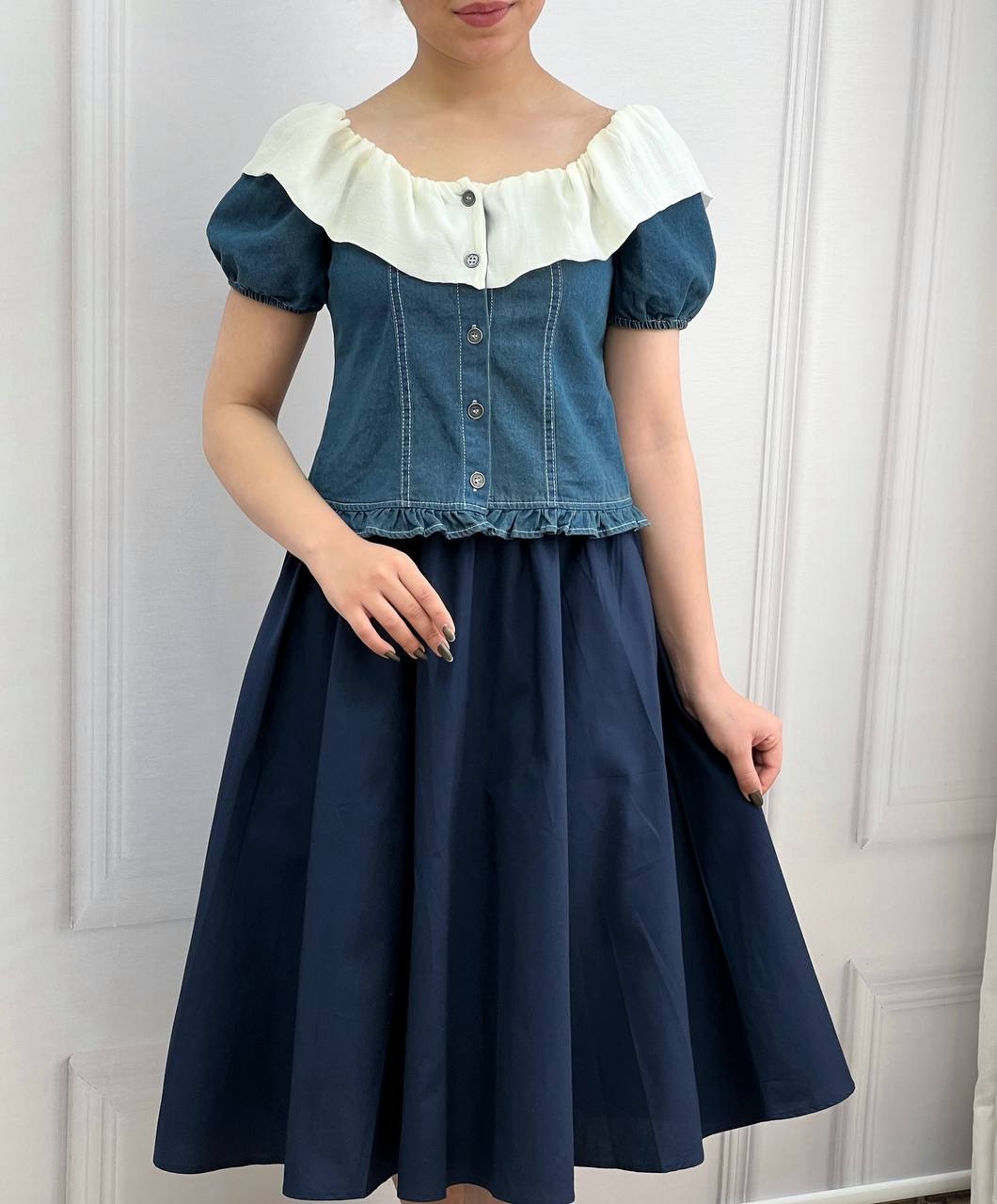 شومیز جین یقه چین کد 3650