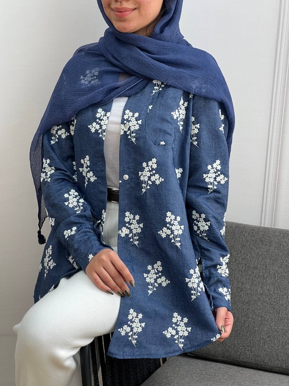 شومیز جین کاغذی شکوفه کد 3653