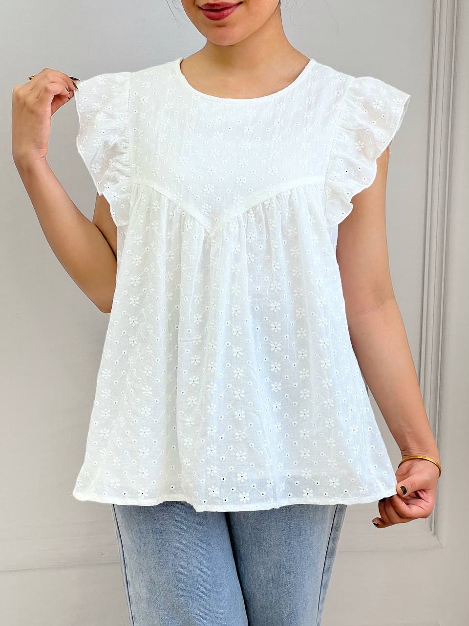 تاپ آستین چین خامه دوزی کد 3658