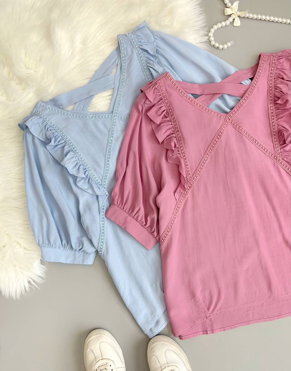 شومیز آستین پف پشت ضربدر کد 3661