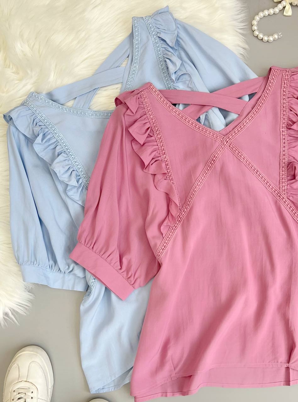 شومیز آستین پف پشت ضربدر کد 3661