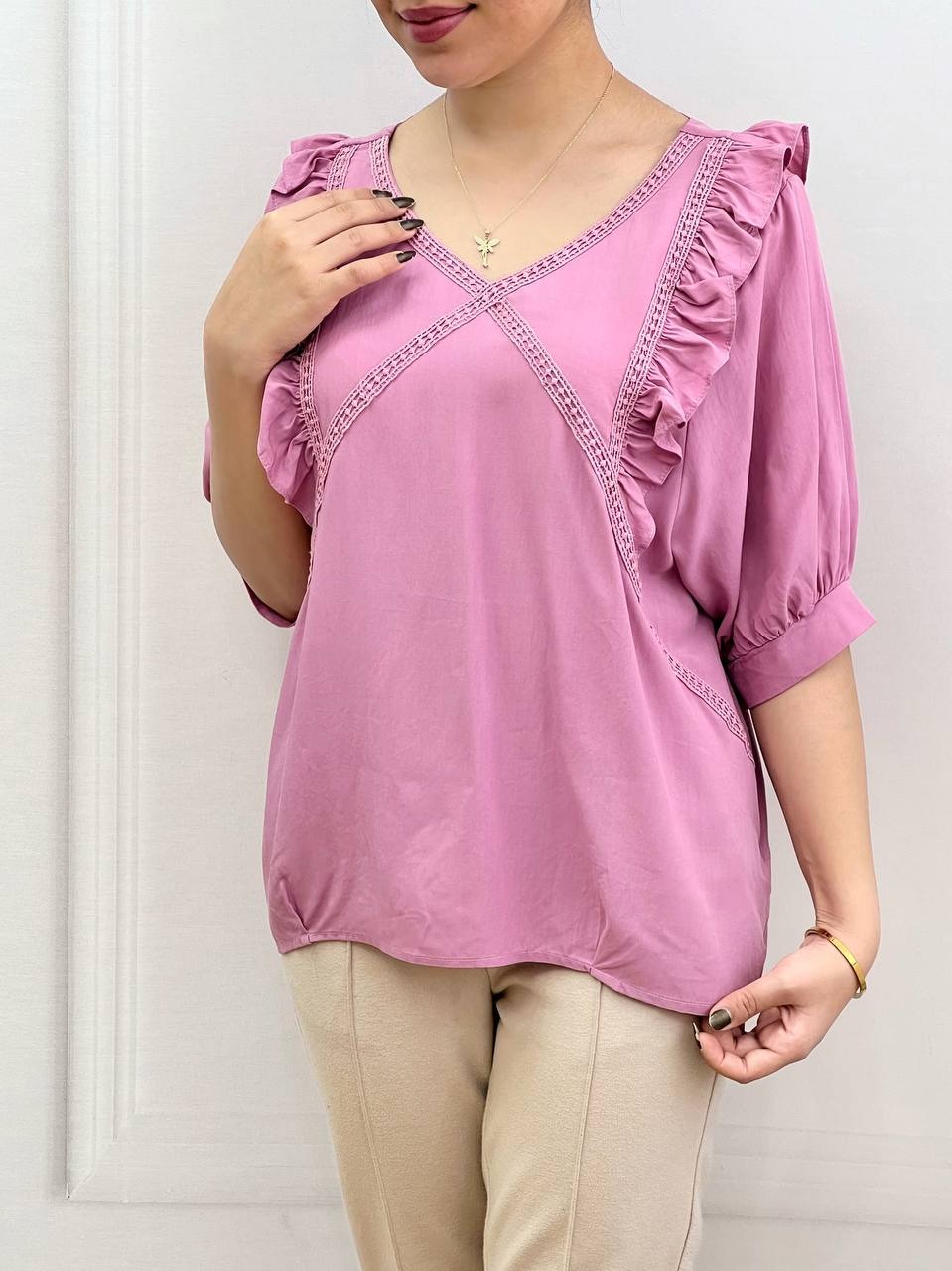 شومیز آستین پف پشت ضربدر کد 3661