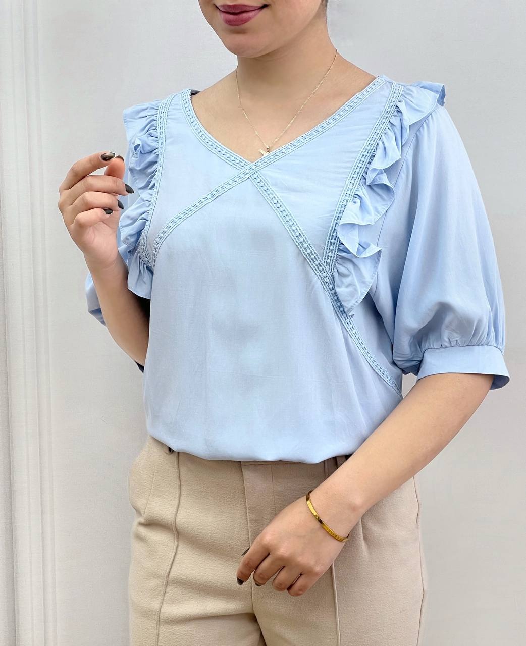 شومیز آستین پف پشت ضربدر کد 3661