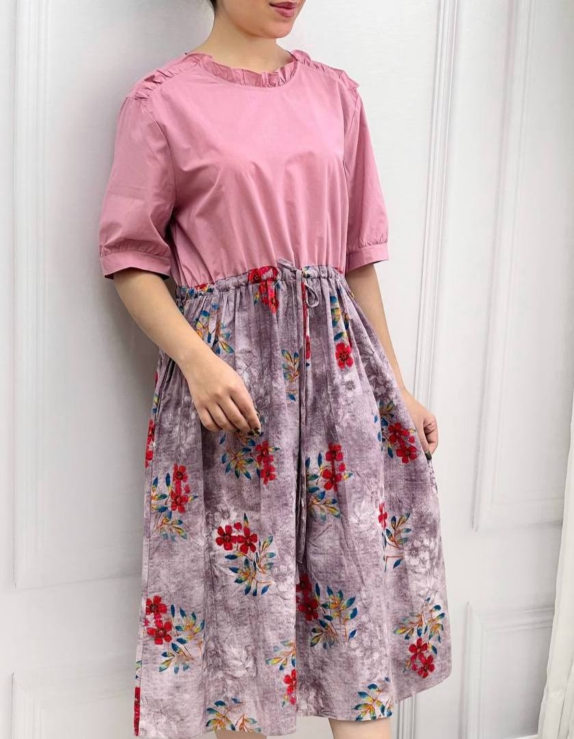 پیراهن نخی کمر گتر کد 3663