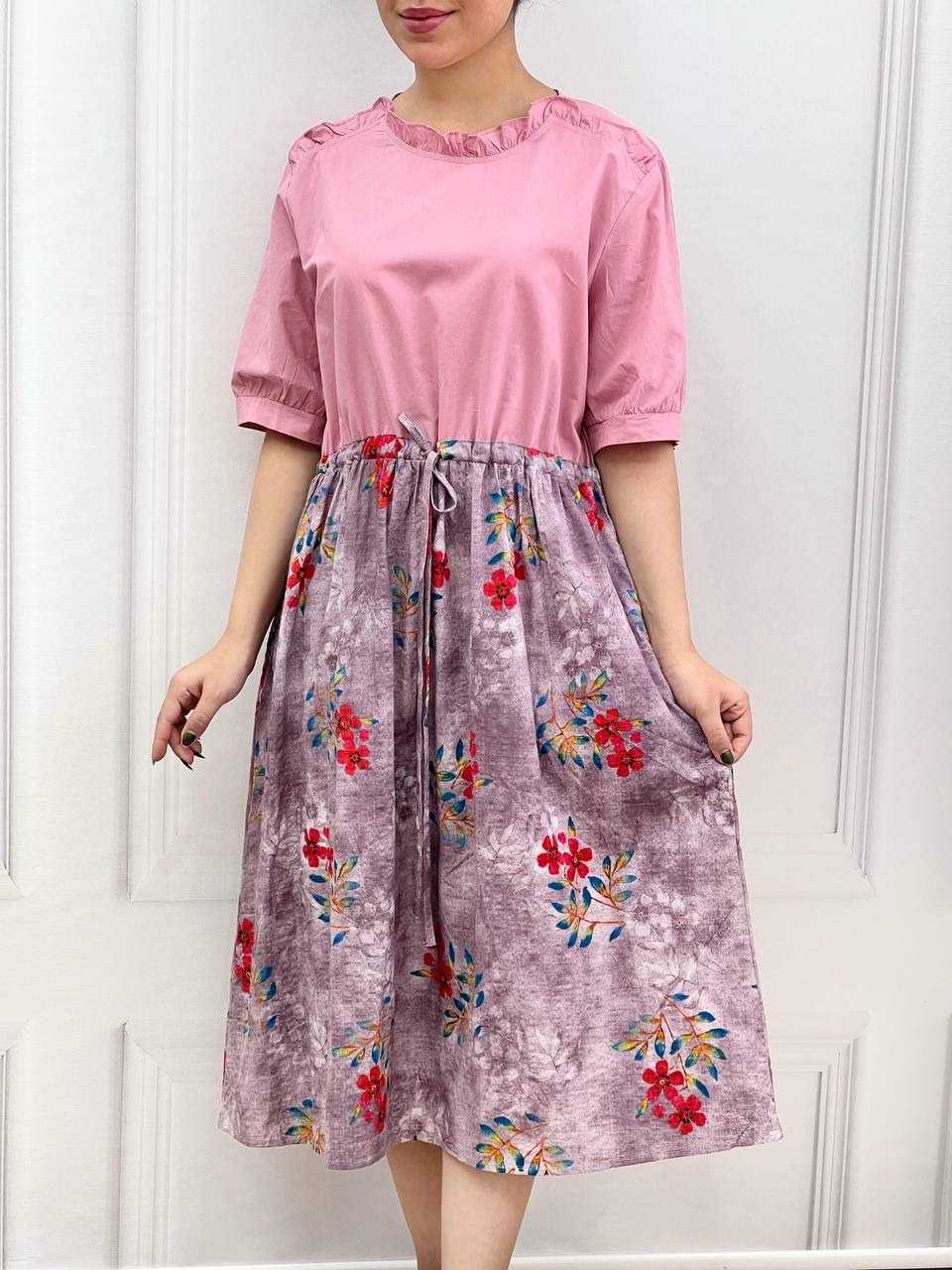 پیراهن نخی کمر گتر کد 3663