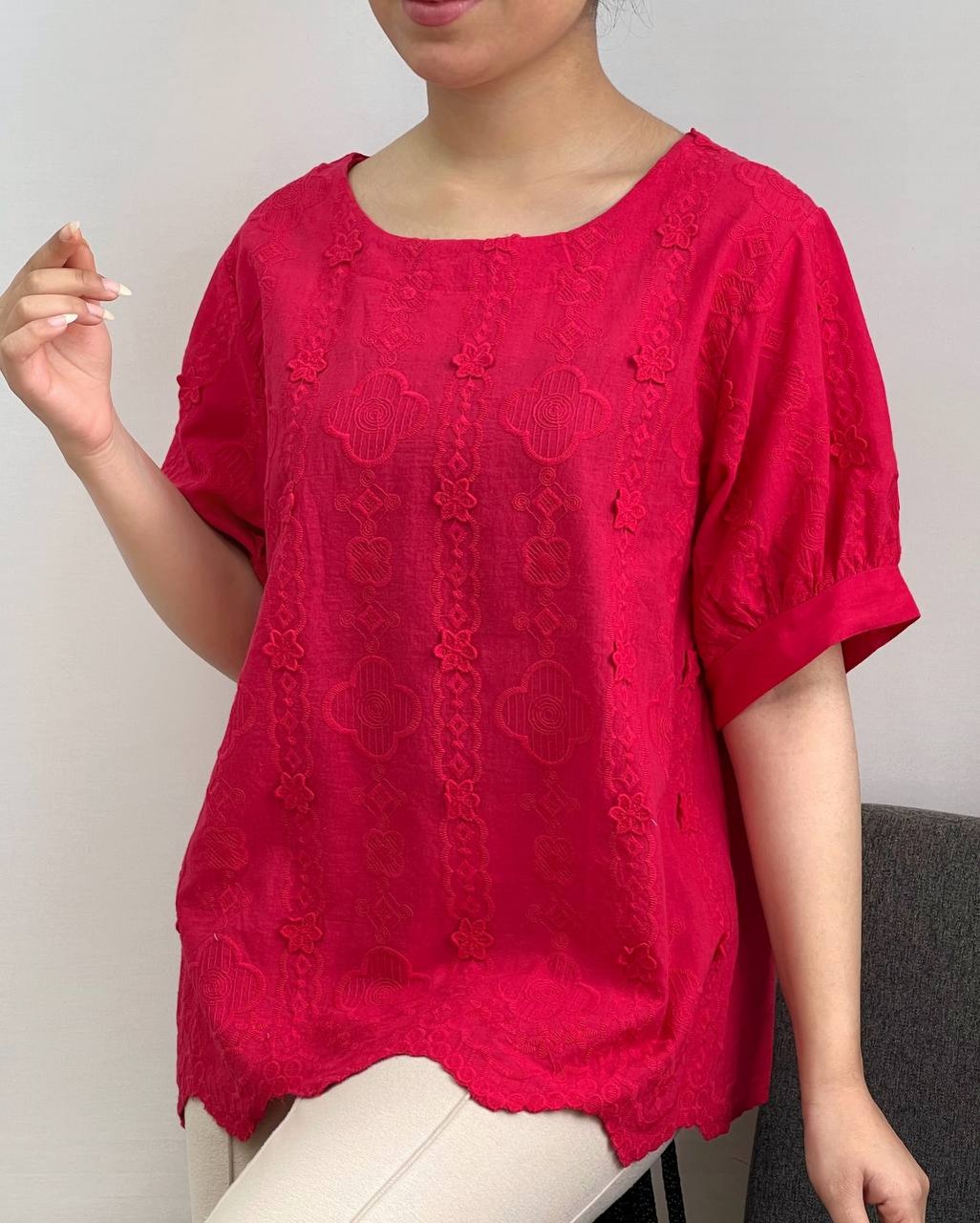 شومیز خامه دوزی گل برجسته کد 3667