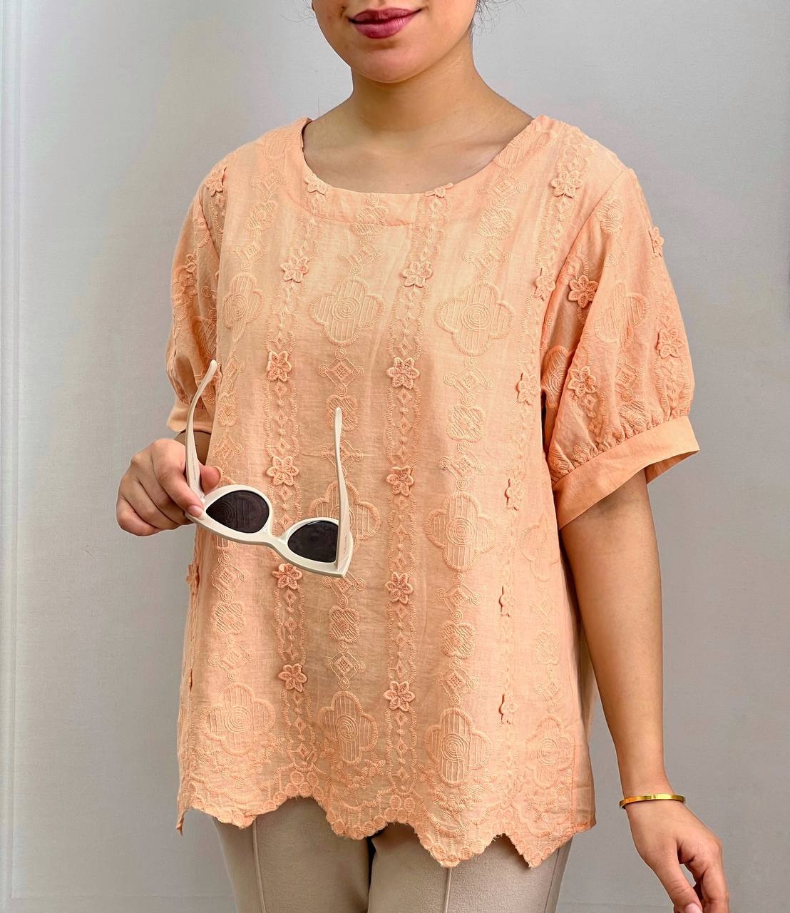 شومیز خامه دوزی گل برجسته کد 3667