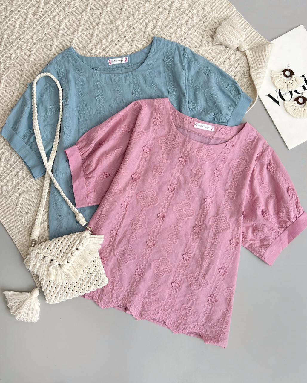 شومیز خامه دوزی گل برجسته کد 3667