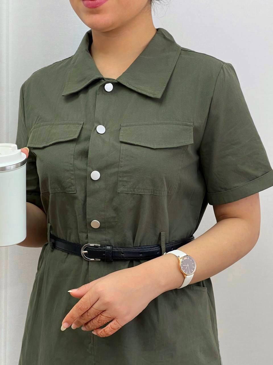 پیراهن آستین کوتاه بهمراه کمربند کد 3681