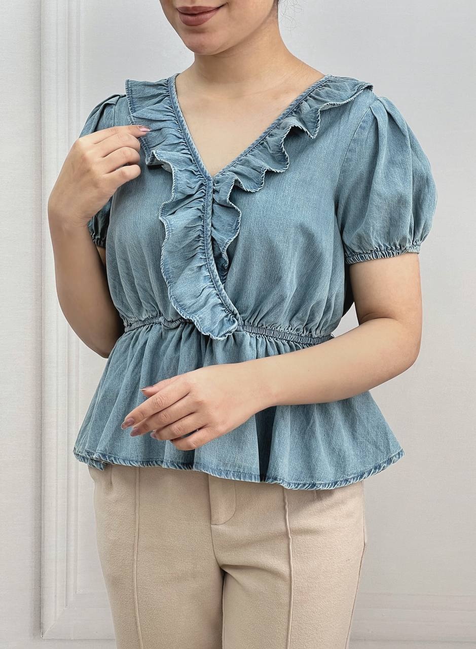 شومیز جین آستین کوتاه کد 3691