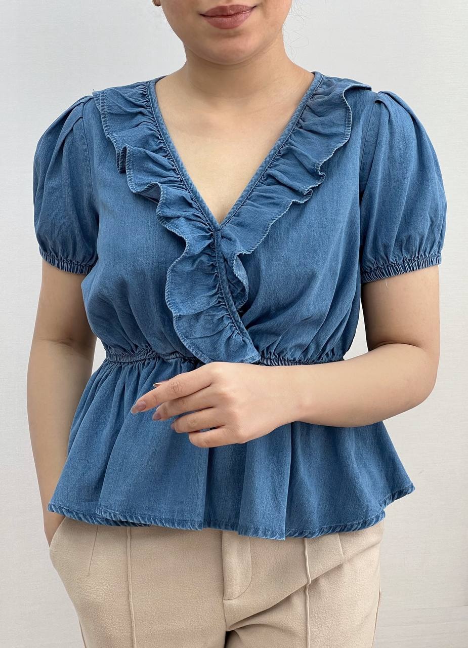 شومیز جین آستین کوتاه کد 3691