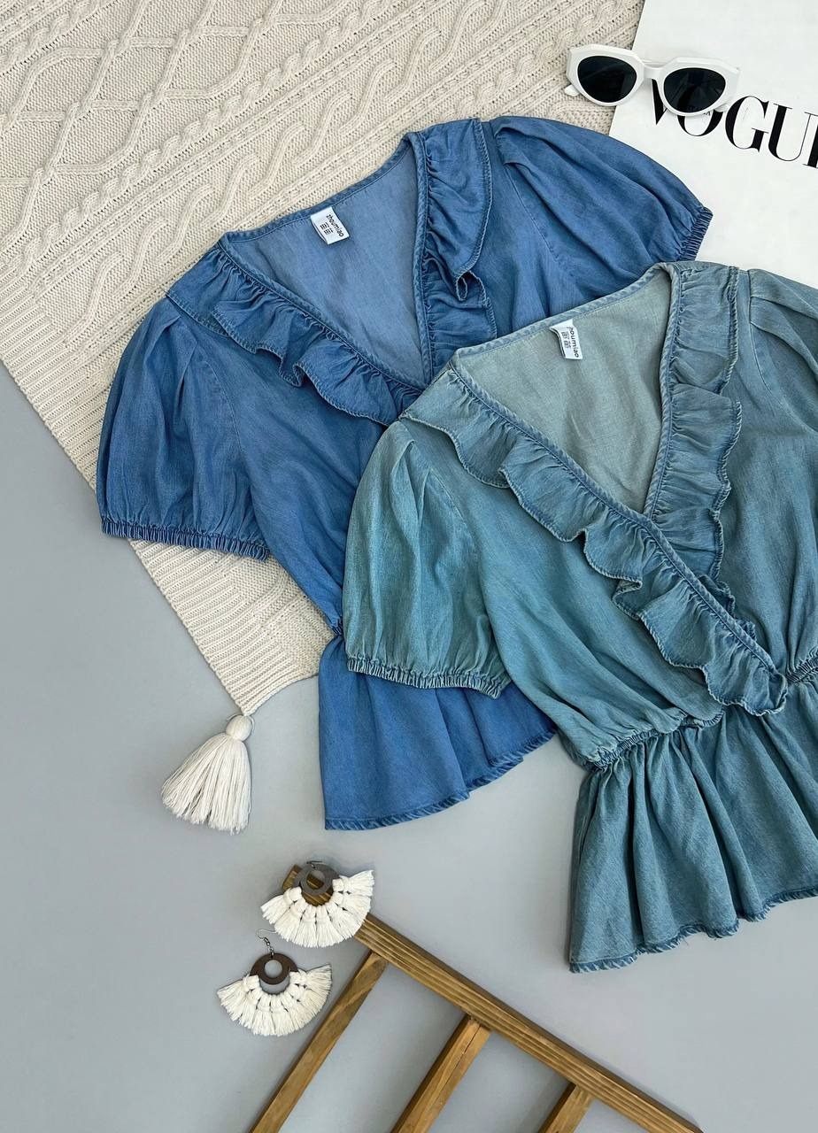 شومیز جین آستین کوتاه کد 3691