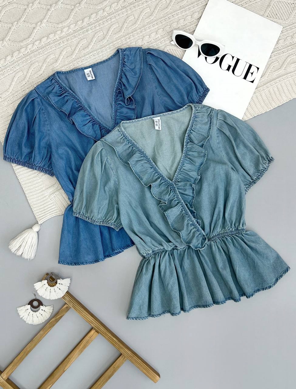 شومیز جین آستین کوتاه کد 3691